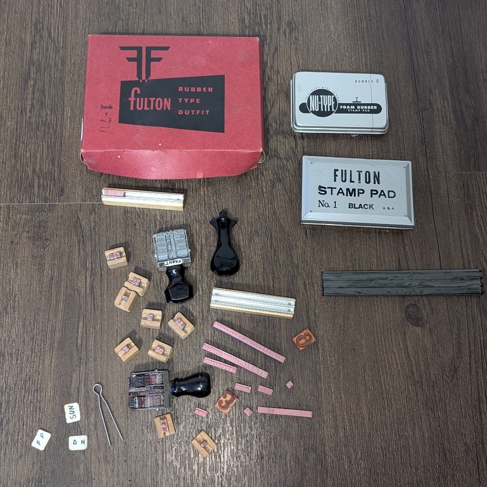 Fulton Rubber Type OUTFIT Stamp Kit & Accessories Vintage